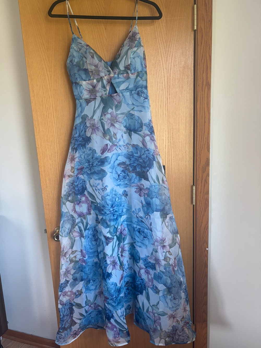 Lulu's Blue Floral Spaghetti Strap Maxi Dress